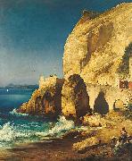 Albert Hertel Piece on the shores of Capri with people oil on canvas